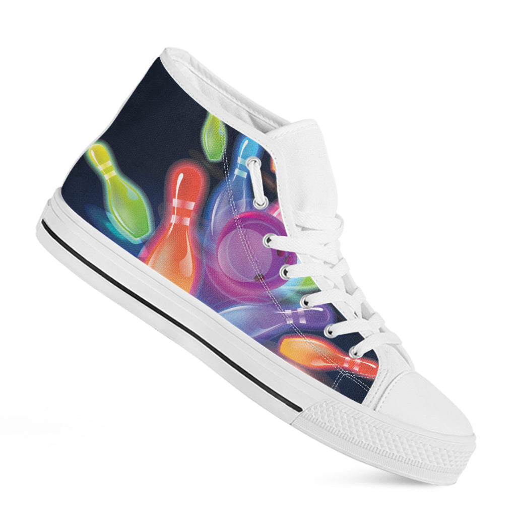 Light Up Bowling Pins Print White High Top Shoes