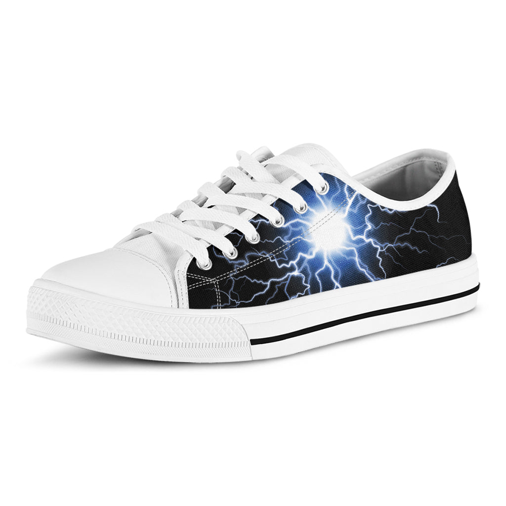Lightning Spark Print White Low Top Shoes