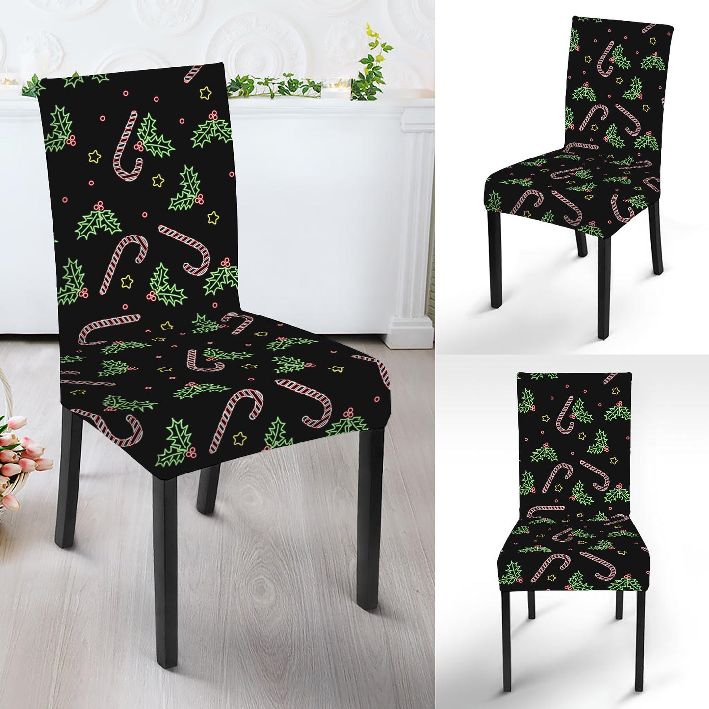 Lights Christmas Pattern Print Dining Chair Slipcover