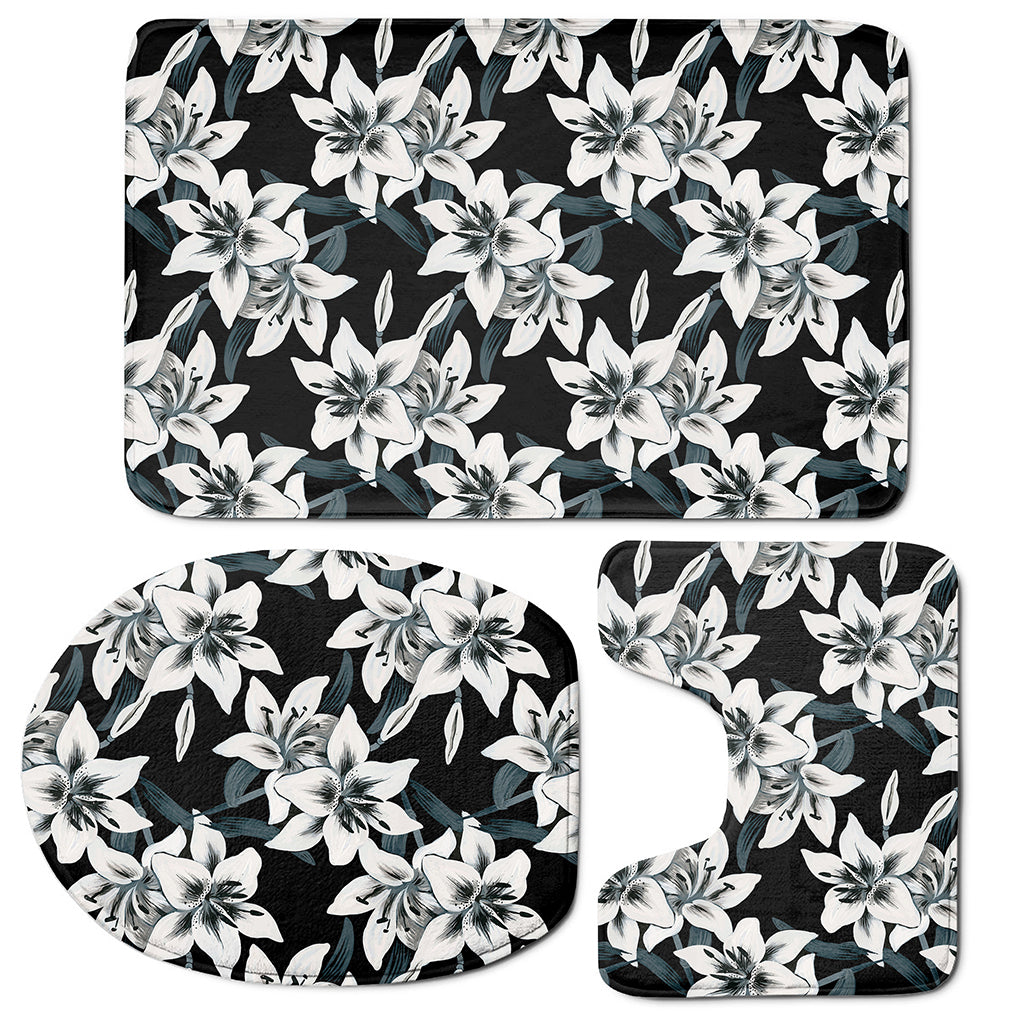 Lily Floral Pattern Print 3 Piece Bath Mat Set