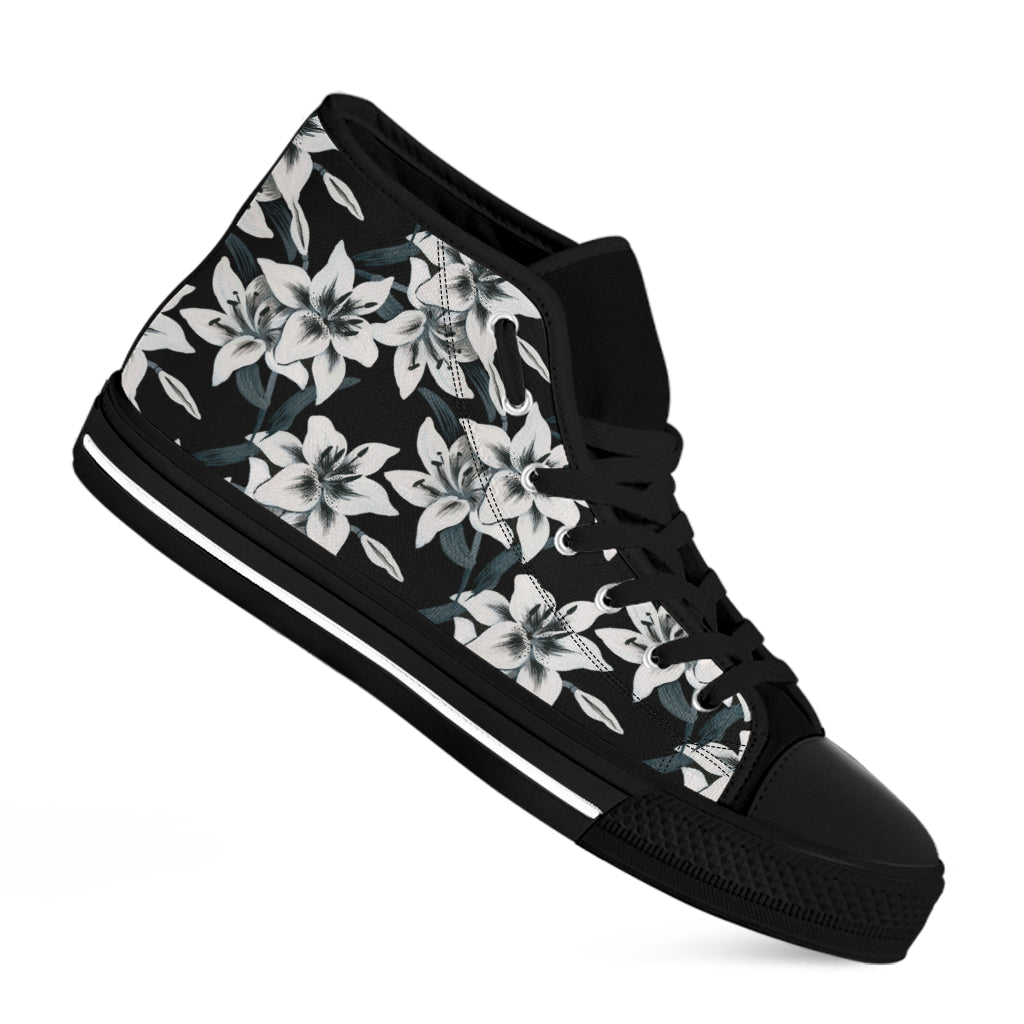 Lily Floral Pattern Print Black High Top Shoes