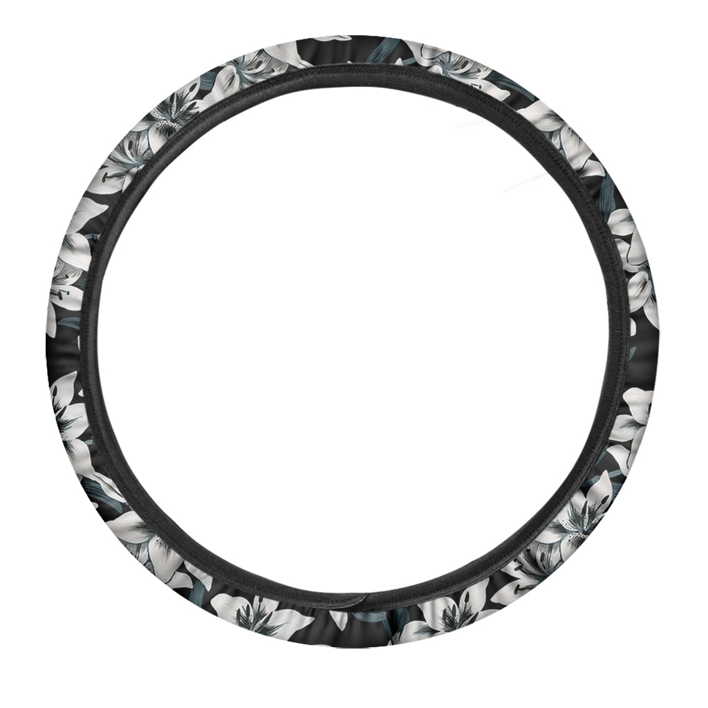 Lily Floral Pattern Print Car Steering Wheel Cover