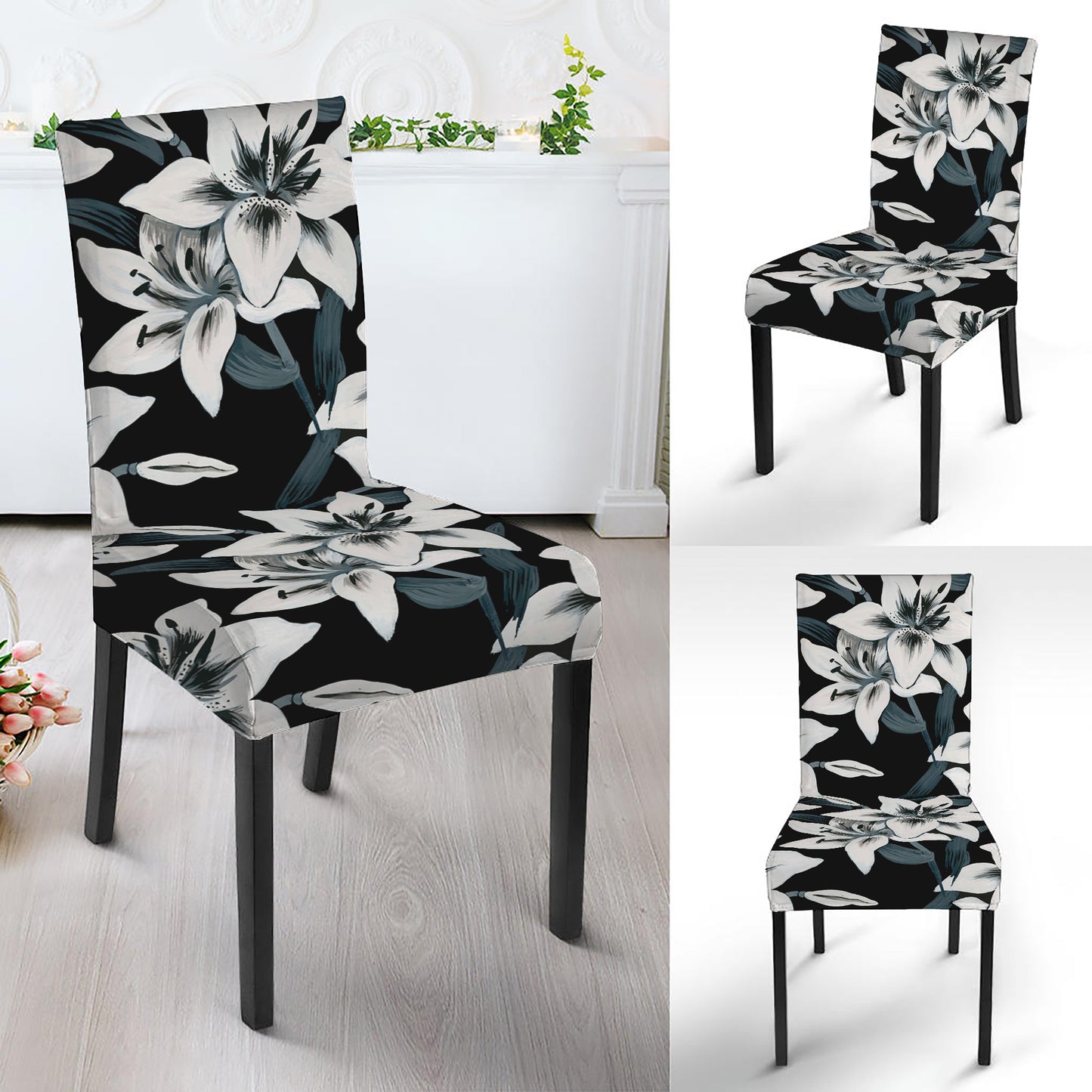 Lily Floral Pattern Print Dining Chair Slipcover
