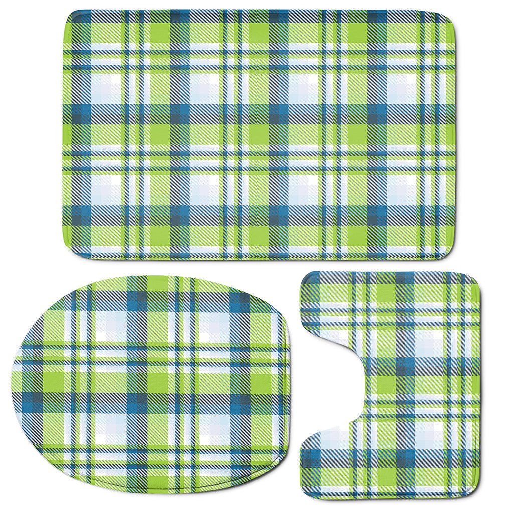 Lime And Blue Madras Plaid Print 3 Piece Bath Mat Set