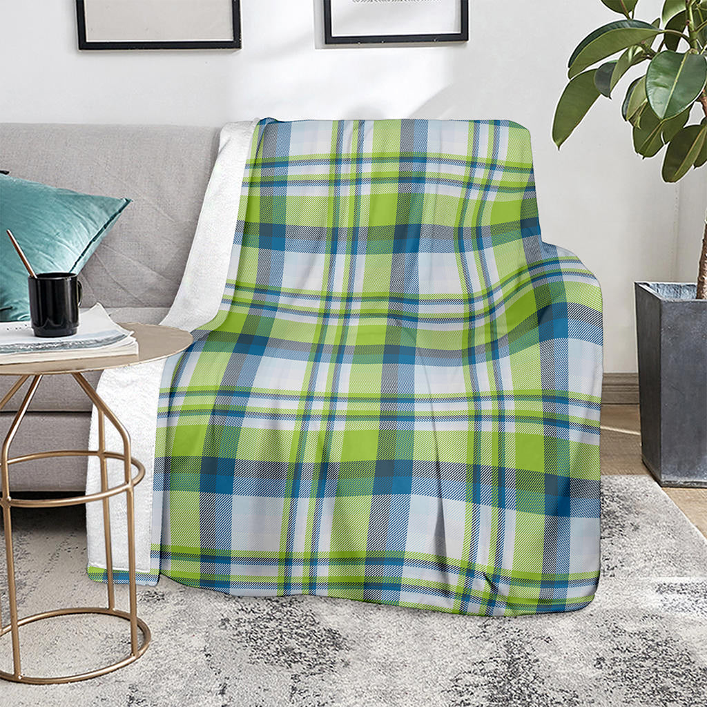 Lime And Blue Madras Plaid Print Blanket