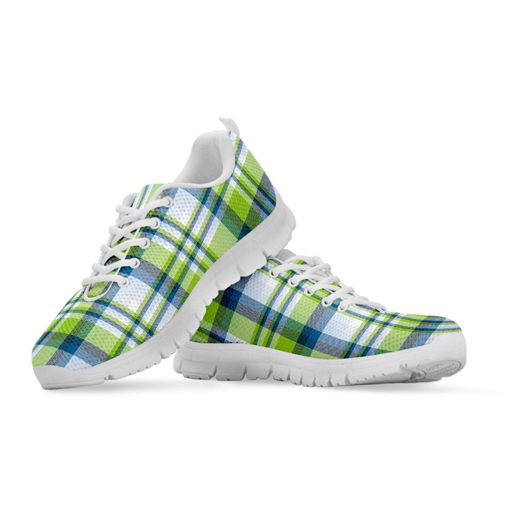 Lime And Blue Madras Plaid Print White Sneakers