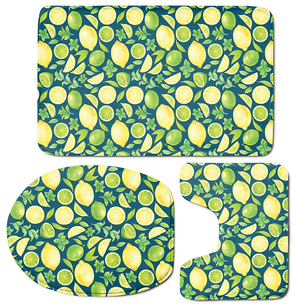 Lime And Lemon Pattern Print 3 Piece Bath Mat Set