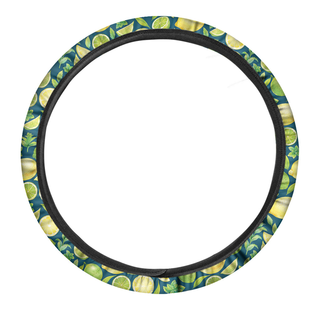 Lime And Lemon Pattern Print Car Steering Wheel Cover