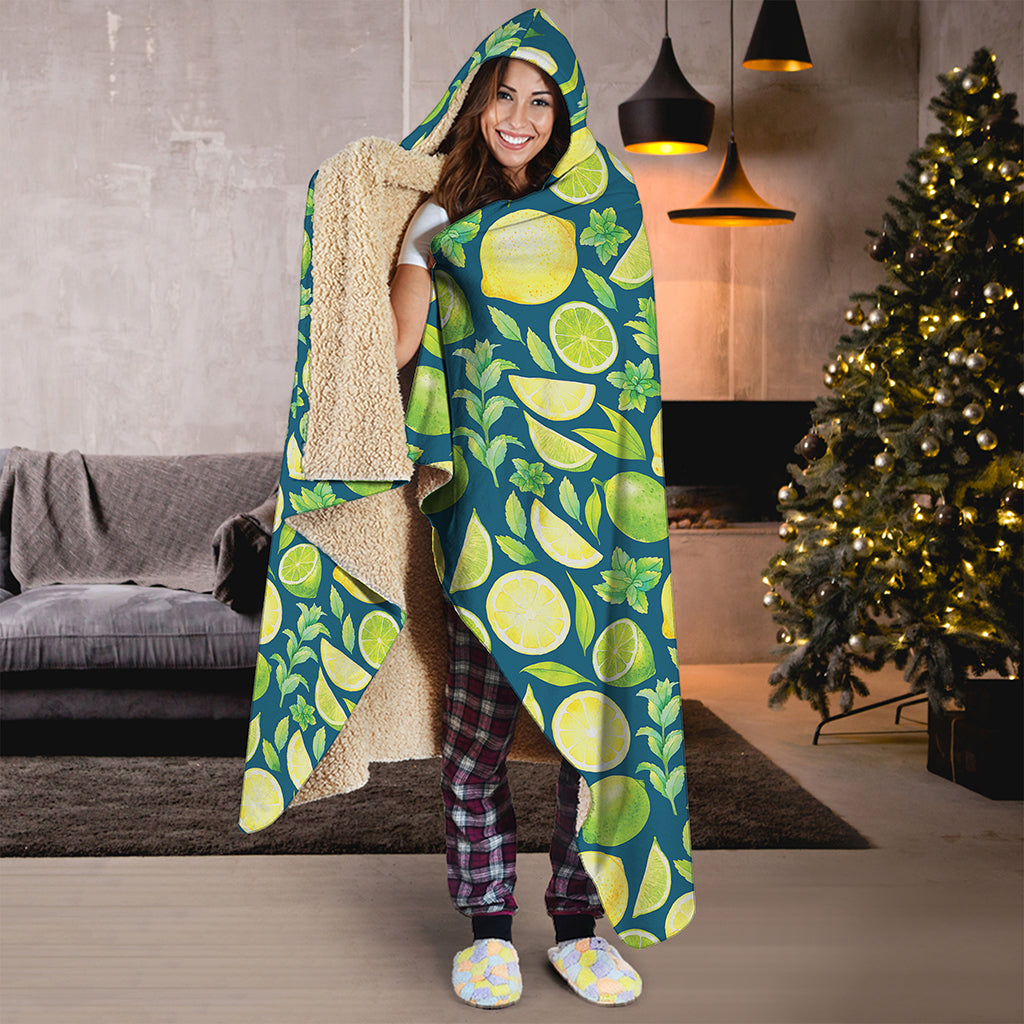 Lime And Lemon Pattern Print Hooded Blanket