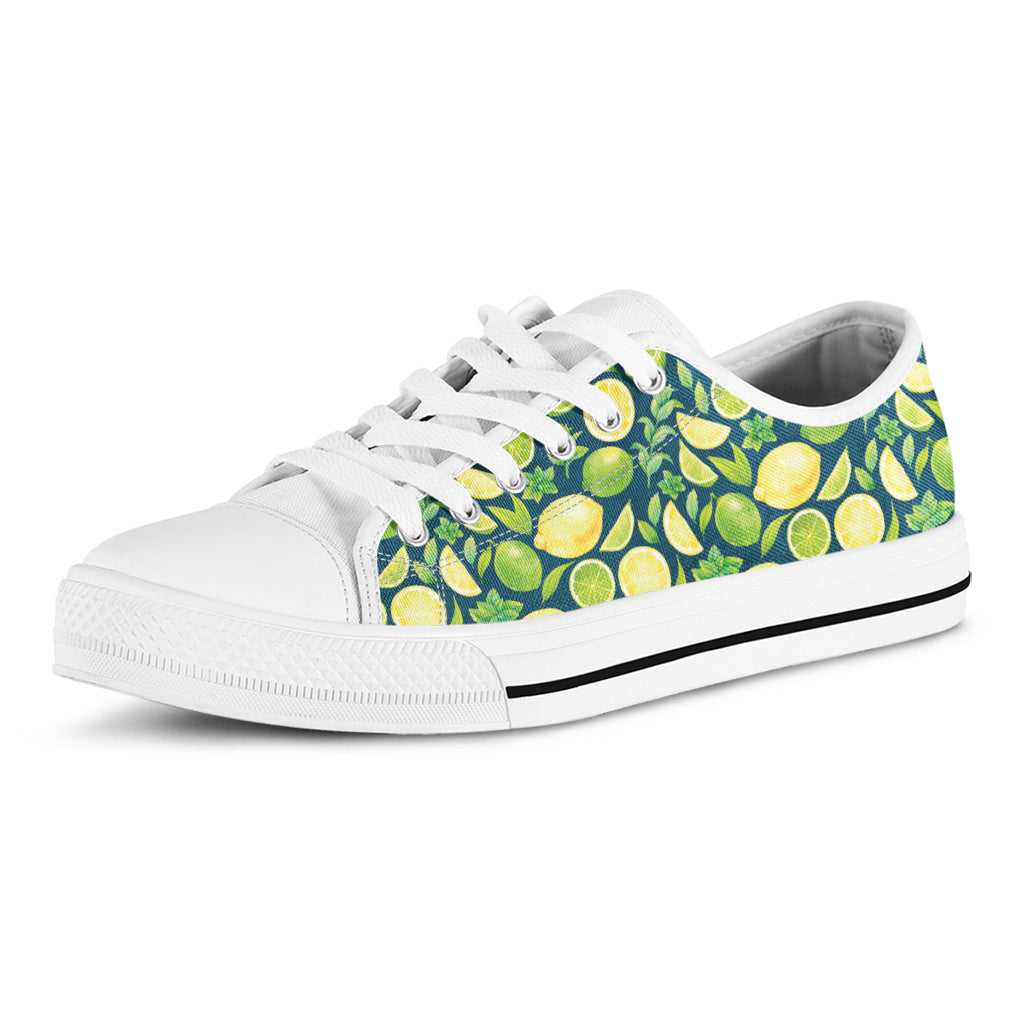 Lime And Lemon Pattern Print White Low Top Shoes