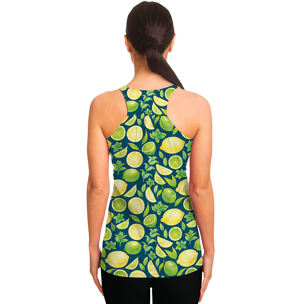 Lime And Lemon Pattern Print Women's Racerback Tank Top