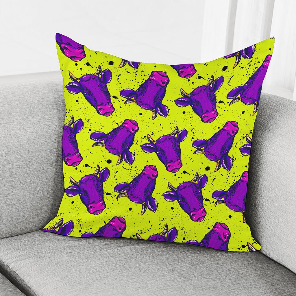 Lime Green And Purple Cow Pattern Print Pillow Cover