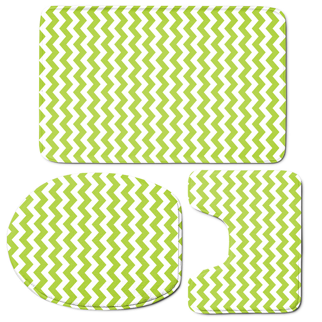 Lime Green And White Chevron Print 3 Piece Bath Mat Set