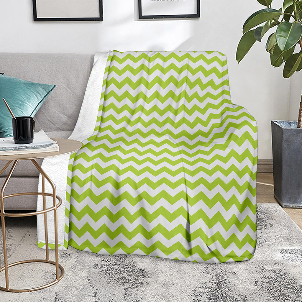Lime Green And White Chevron Print Blanket
