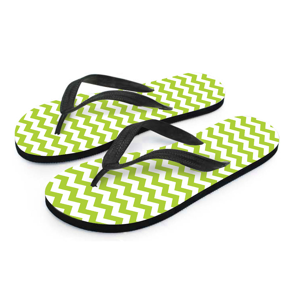 Lime Green And White Chevron Print Flip Flops