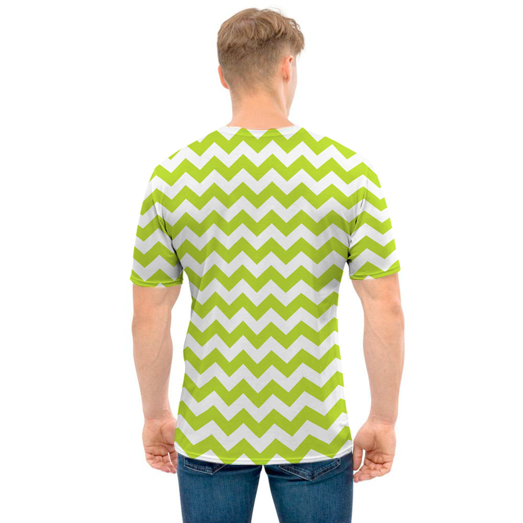 Lime Green And White Chevron Print Men's T-Shirt
