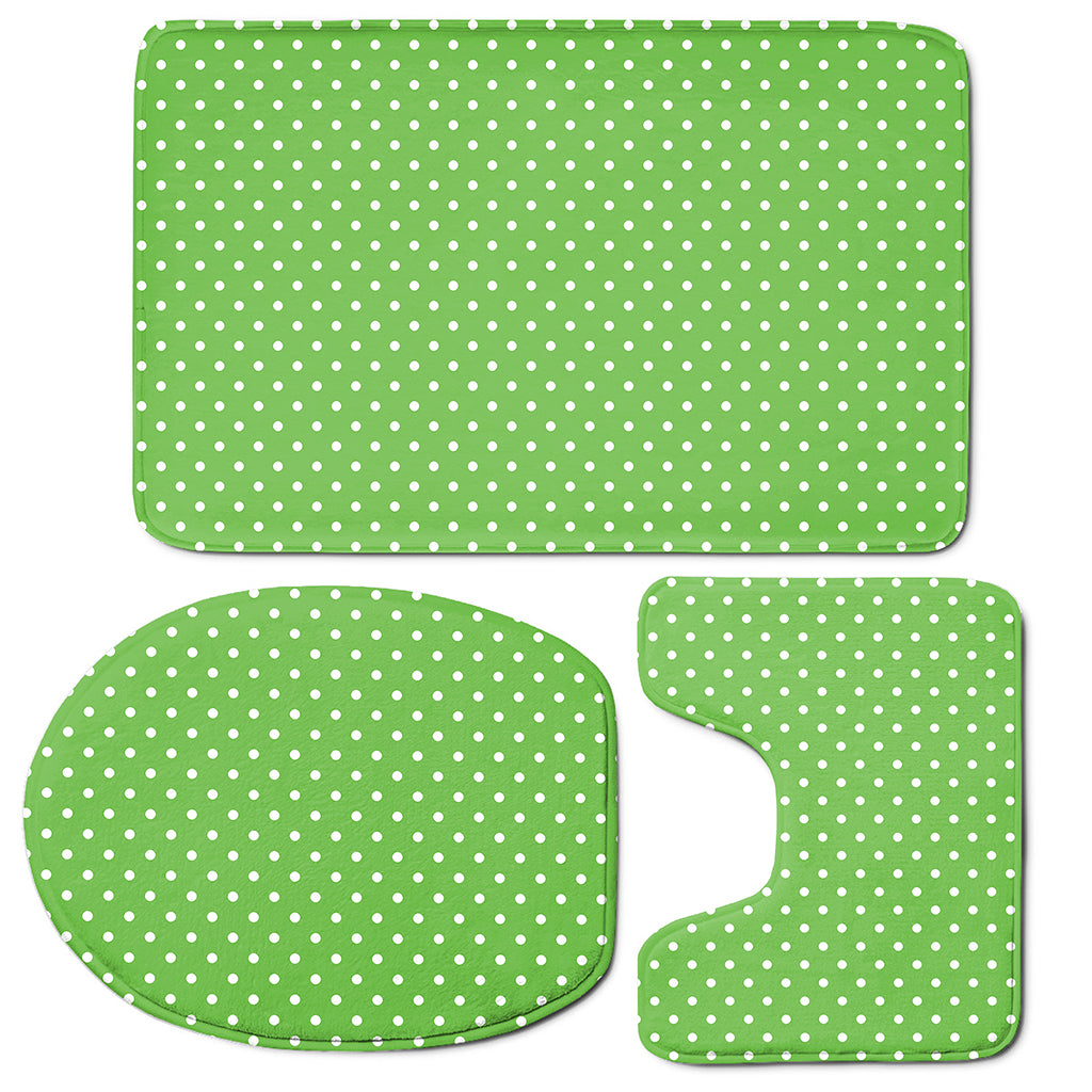 Lime Green And White Polka Dot Print 3 Piece Bath Mat Set