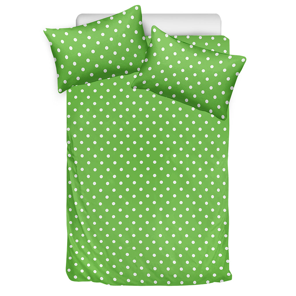 Lime Green And White Polka Dot Print Duvet Cover Bedding Set