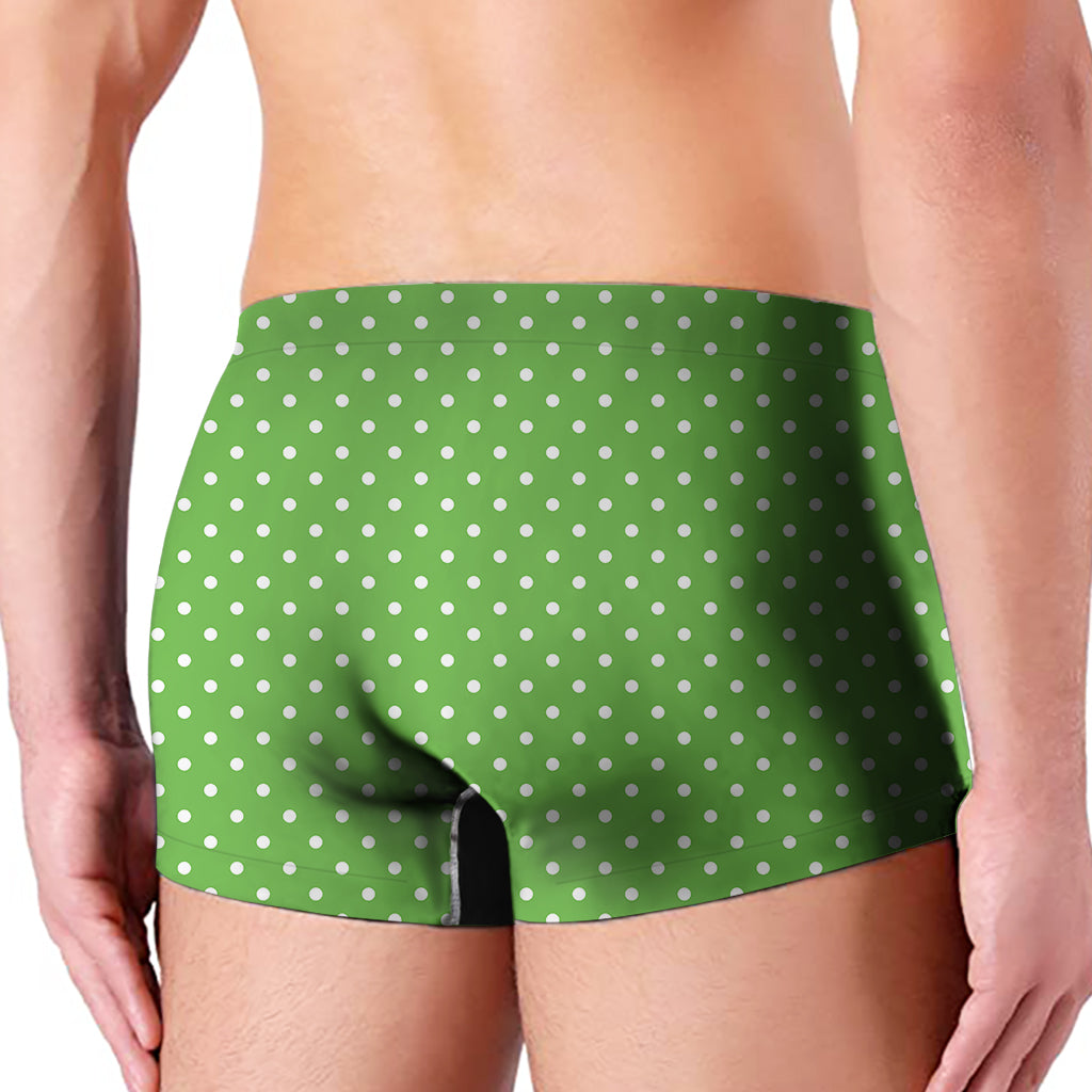 Lime Green And White Polka Dot Print Men's Boxer Briefs