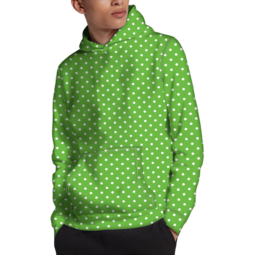 Lime Green And White Polka Dot Print Pullover Hoodie