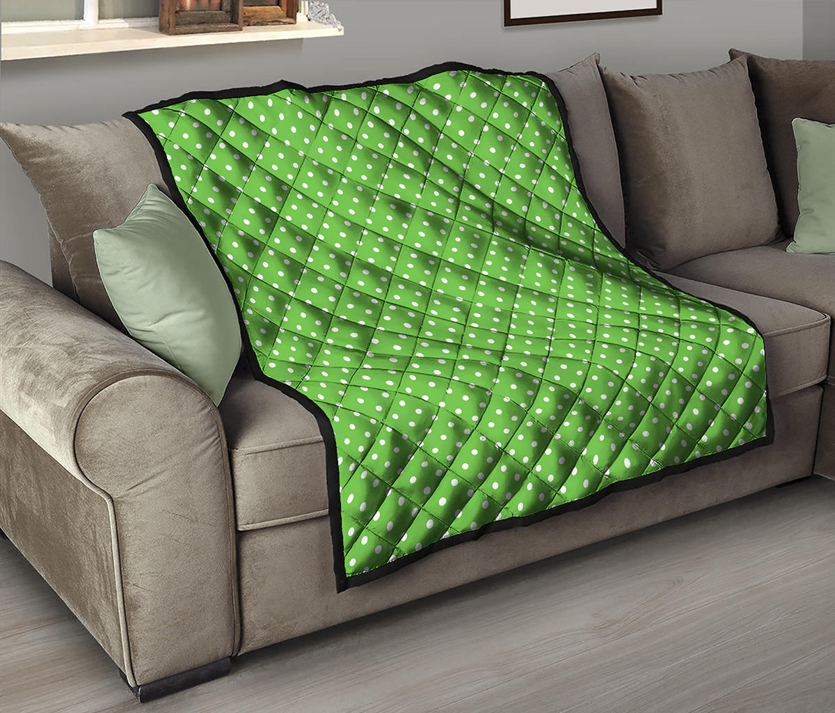 Lime Green And White Polka Dot Print Quilt