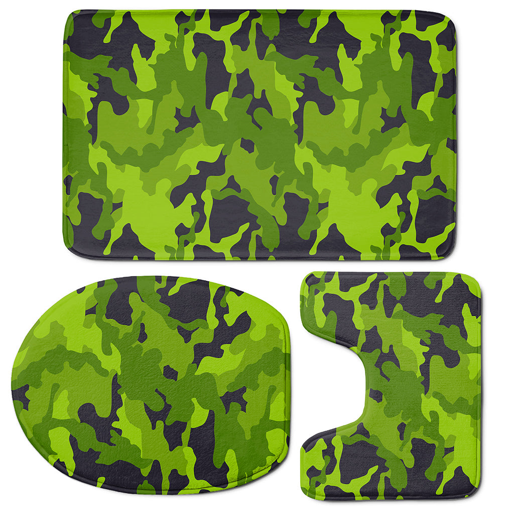 Lime Green Camouflage Print 3 Piece Bath Mat Set