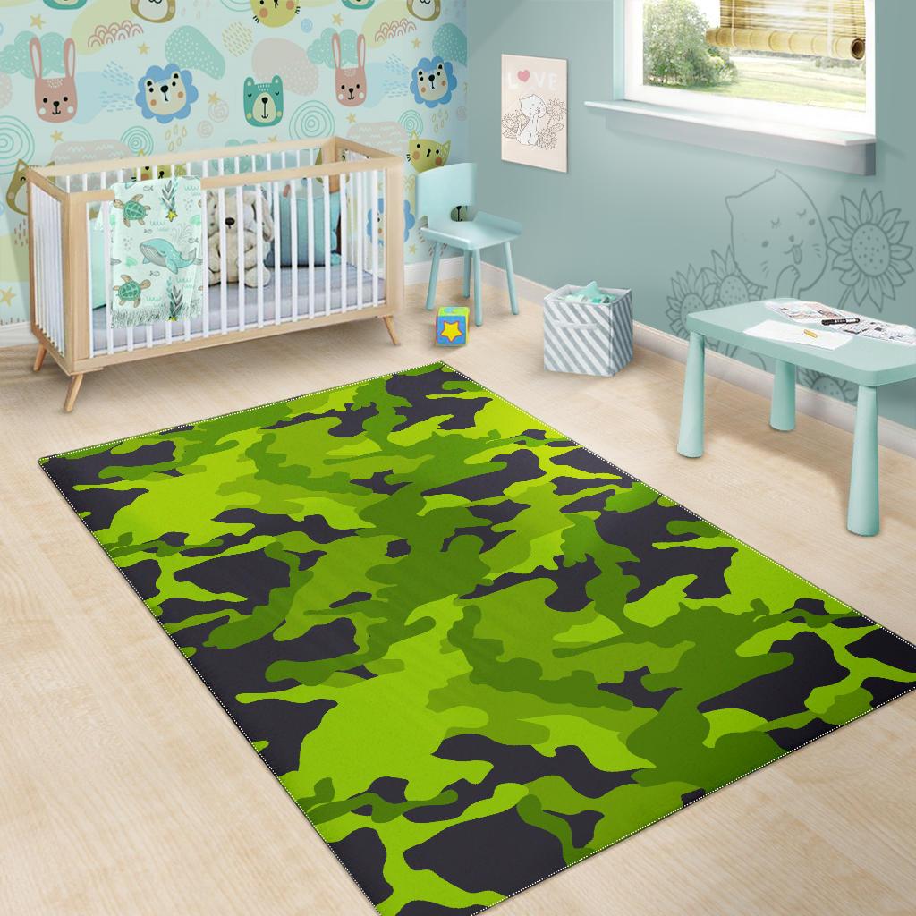 Lime Green Camouflage Print Area Rug GearFrost