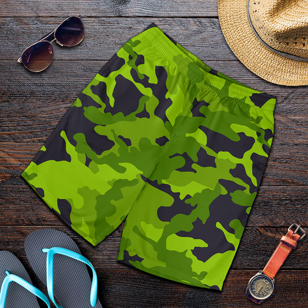 Lime Green Camouflage Print Men's Shorts