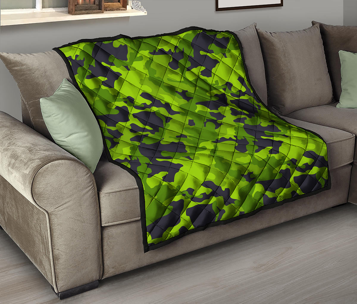 Lime Green Camouflage Print Quilt