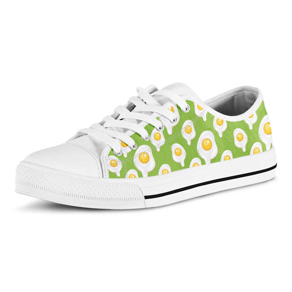 Lime Green Fried Eggs Pattern Print White Low Top Shoes