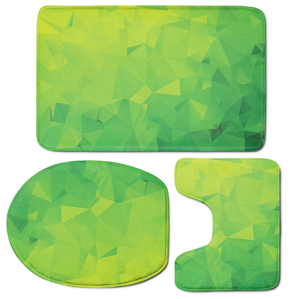 Lime Green Polygonal Geometric Print 3 Piece Bath Mat Set