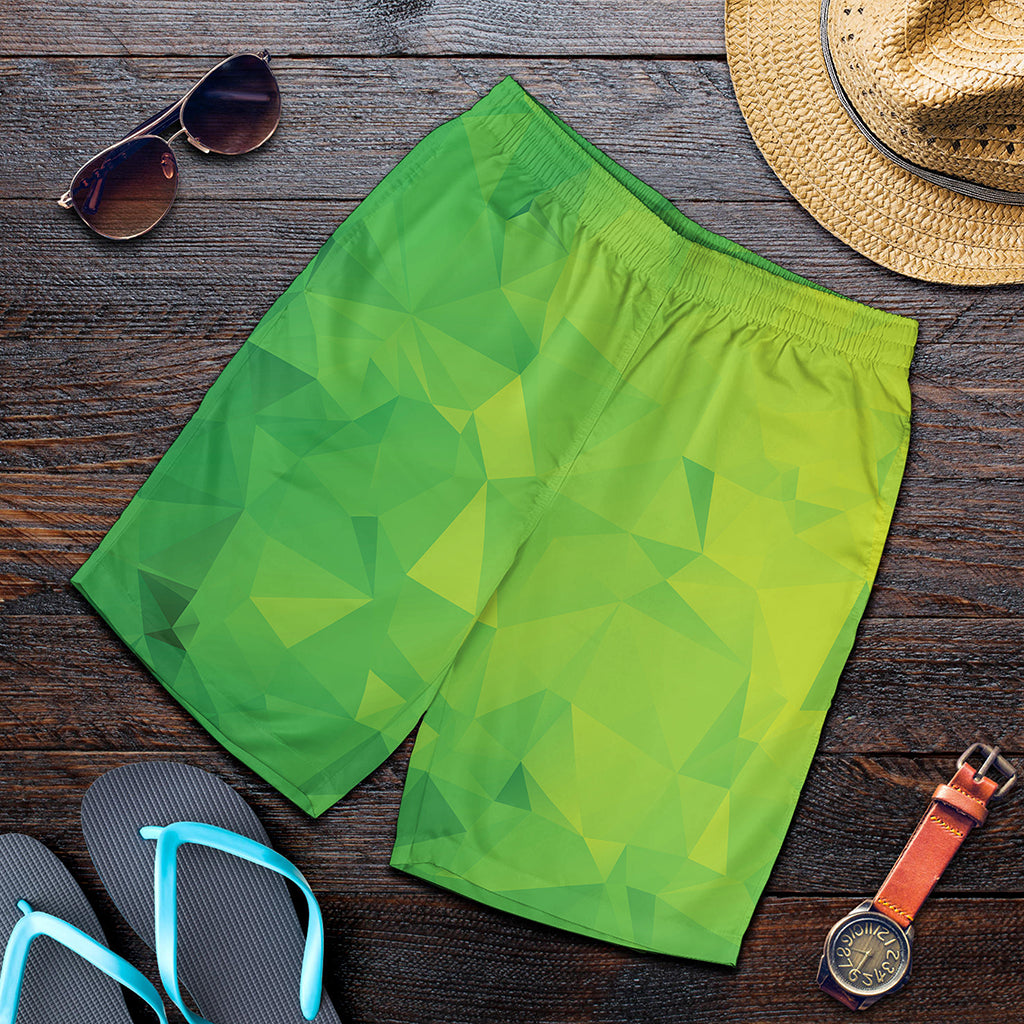 Lime Green Polygonal Geometric Print Men's Shorts