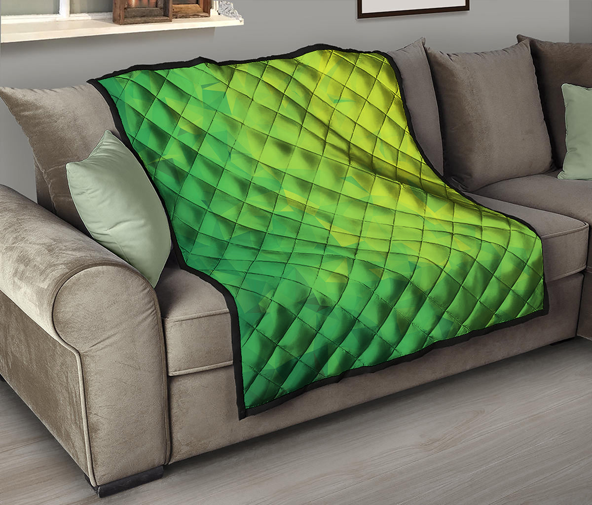 Lime Green Polygonal Geometric Print Quilt
