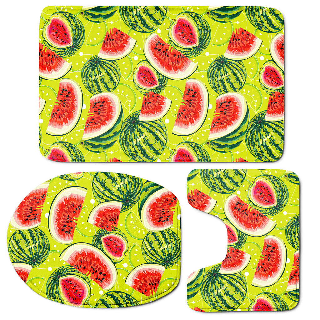 Lime Green Watermelon Pattern Print 3 Piece Bath Mat Set