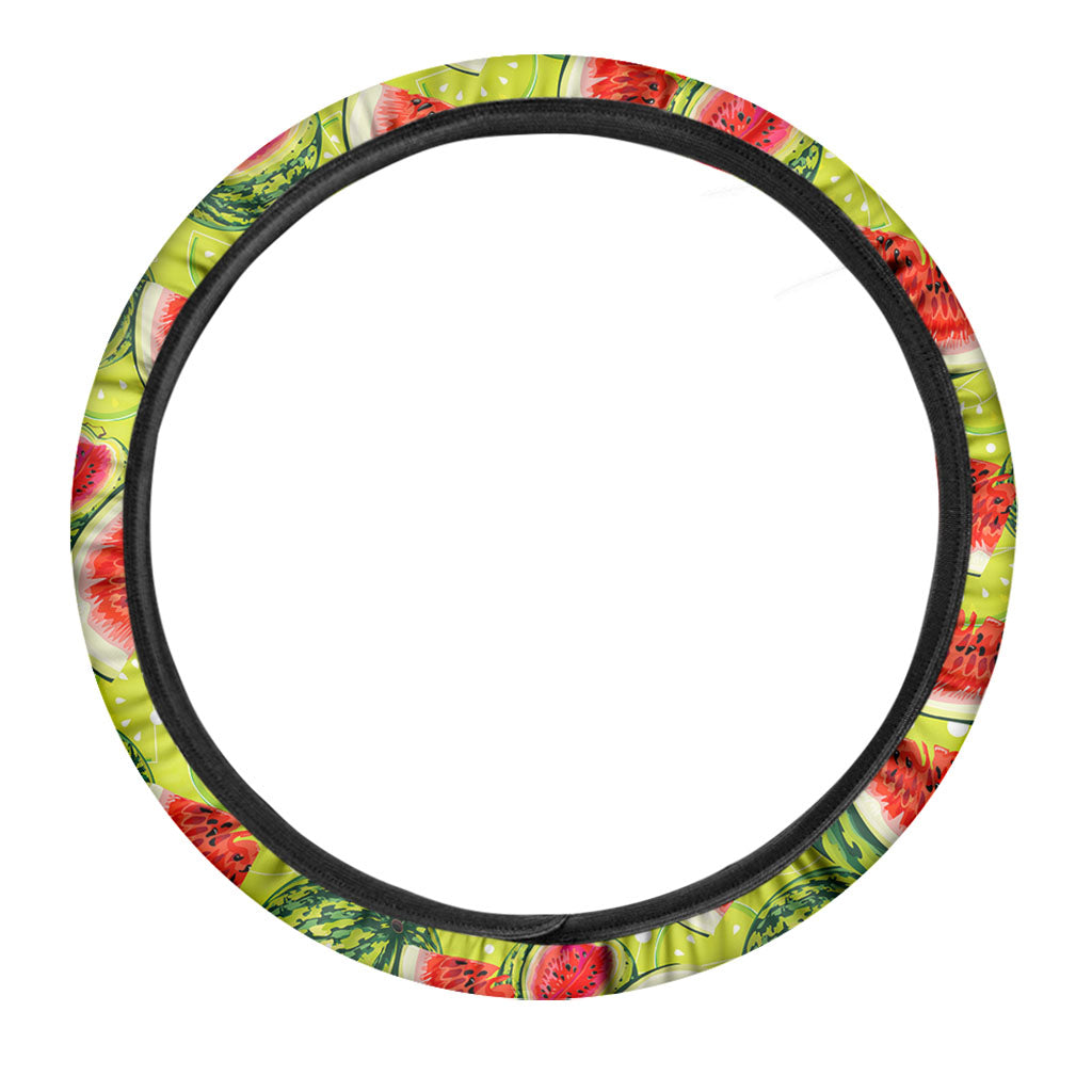 Lime Green Watermelon Pattern Print Car Steering Wheel Cover