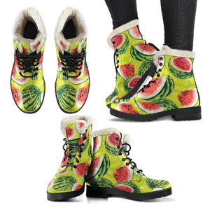 Lime Green Watermelon Pattern Print Comfy Boots GearFrost