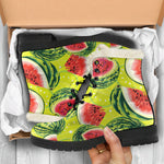 Lime Green Watermelon Pattern Print Comfy Boots GearFrost