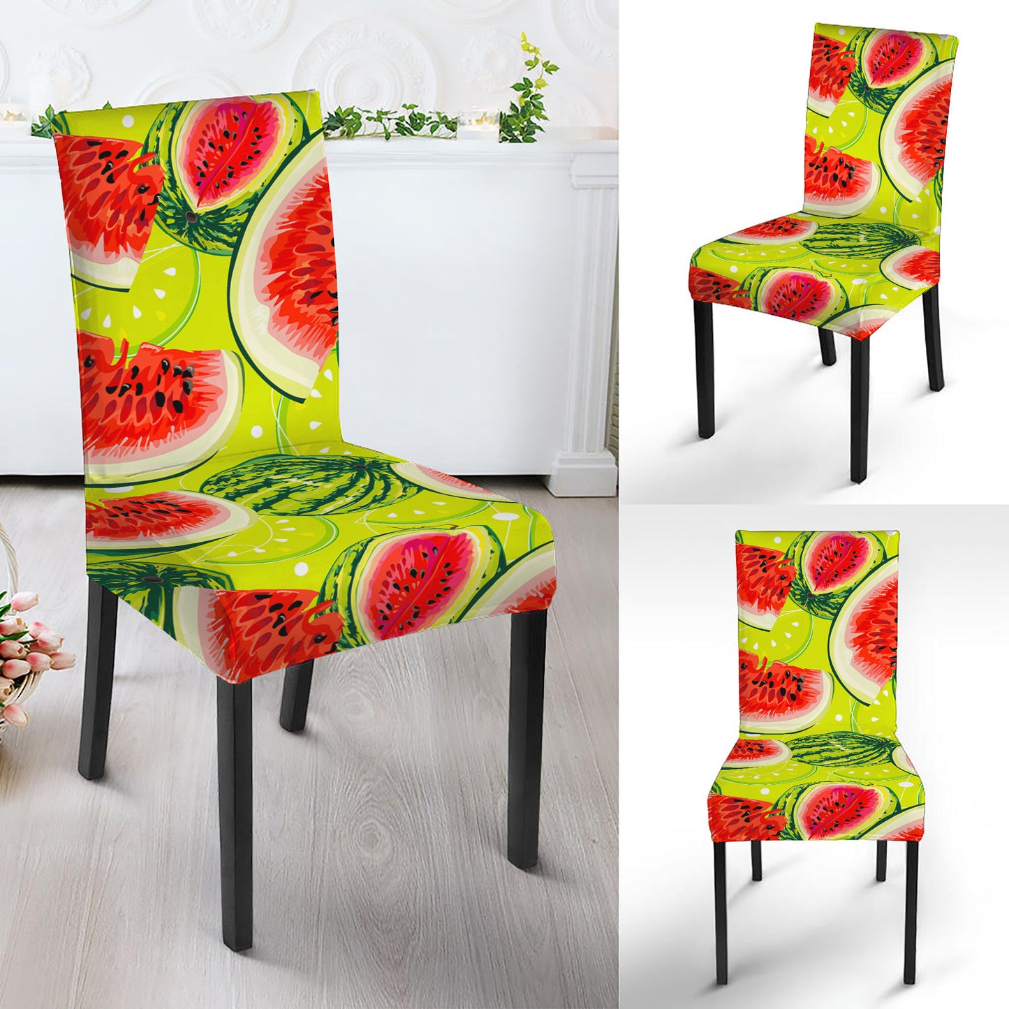 Lime Green Watermelon Pattern Print Dining Chair Slipcover