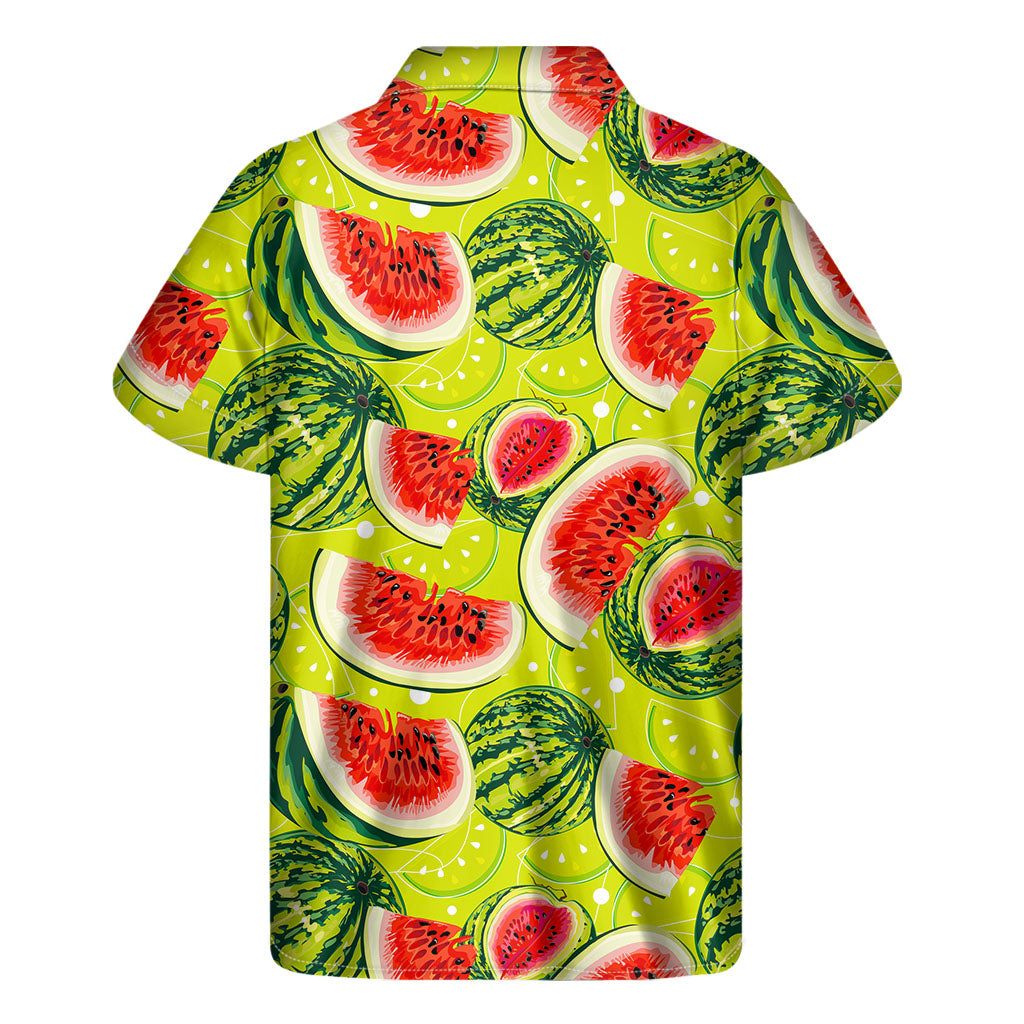 Lime Green Watermelon Pattern Print Men's Short Sleeve Shirt