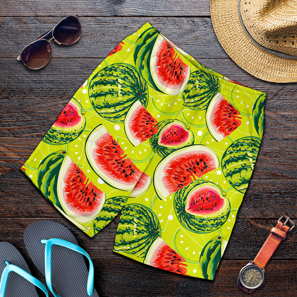 Lime Green Watermelon Pattern Print Men's Shorts