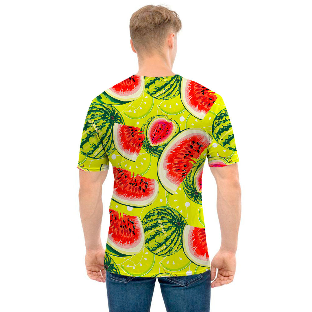 Lime Green Watermelon Pattern Print Men's T-Shirt