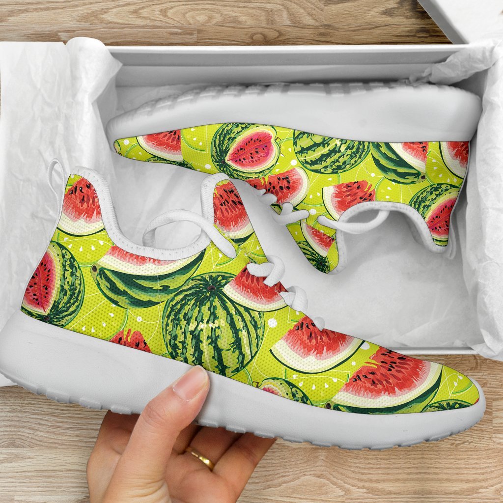 Lime Green Watermelon Pattern Print Mesh Knit Shoes GearFrost
