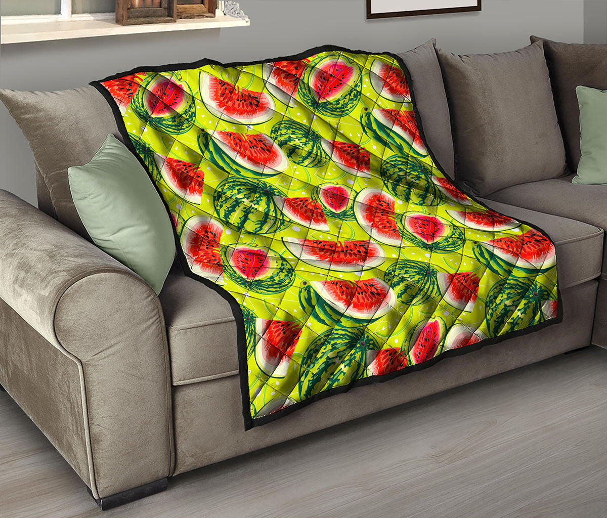Lime Green Watermelon Pattern Print Quilt