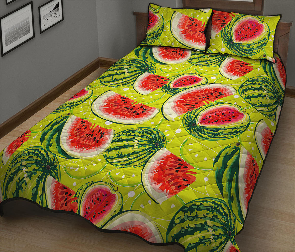 Lime Green Watermelon Pattern Print Quilt Bed Set