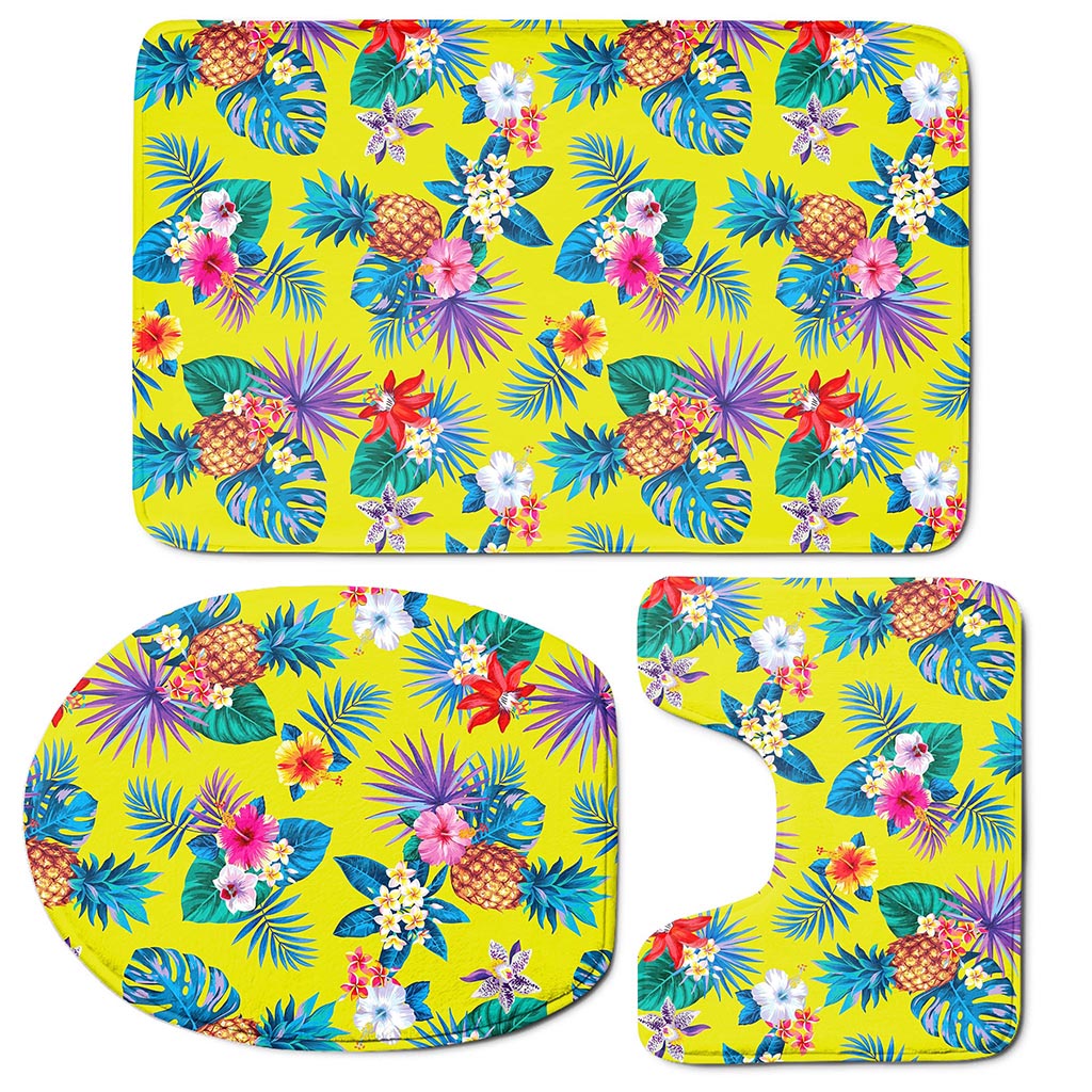 Lime Hawaiian Pineapple Pattern Print 3 Piece Bath Mat Set