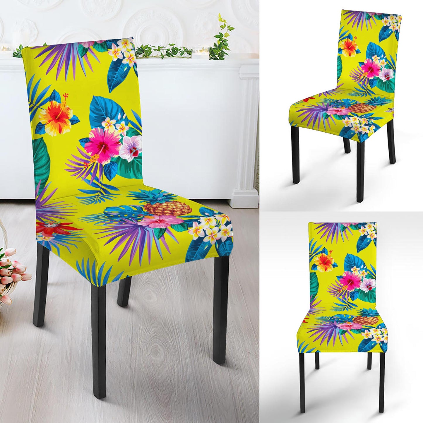 Lime Hawaiian Pineapple Pattern Print Dining Chair Slipcover