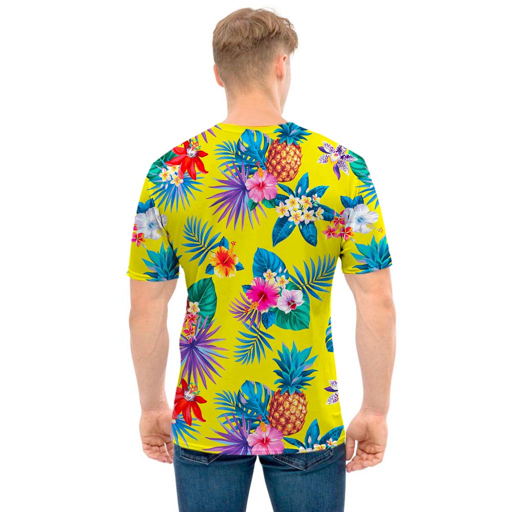 Lime Hawaiian Pineapple Pattern Print Men's T-Shirt