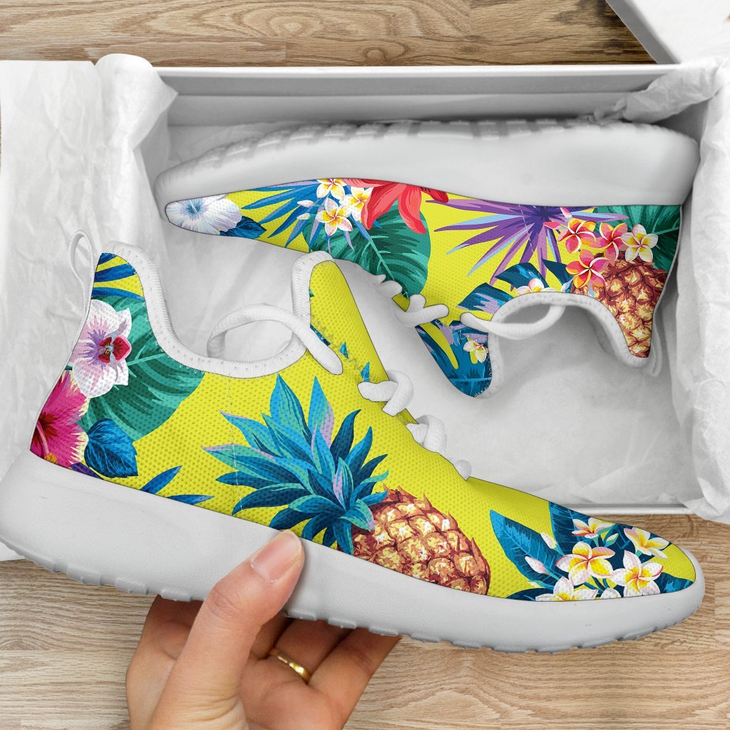 Lime Hawaiian Pineapple Pattern Print Mesh Knit Shoes GearFrost