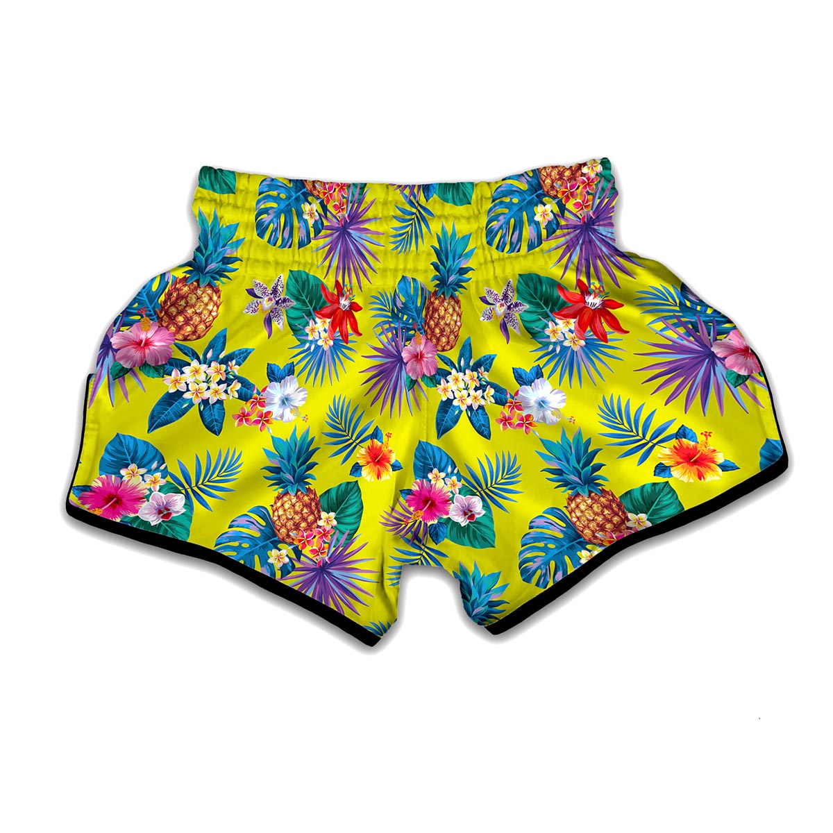 Lime Hawaiian Pineapple Pattern Print Muay Thai Boxing Shorts