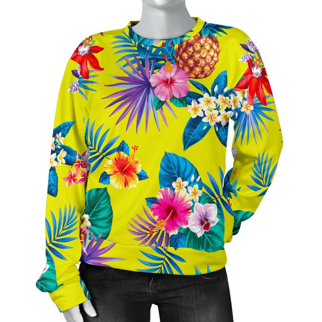 Lime Hawaiian Pineapple Pattern Print Women's Crewneck Sweatshirt GearFrost